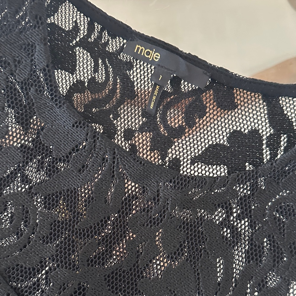 Maje Black Floral Lace Tank Top